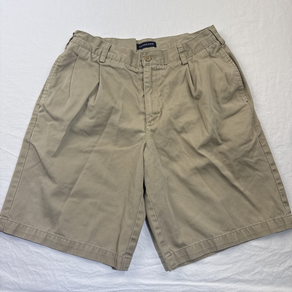 Lands End Traditional Fit Men Navy Blue Pleated Shorts 30/9 Preppy Outdoor Golf